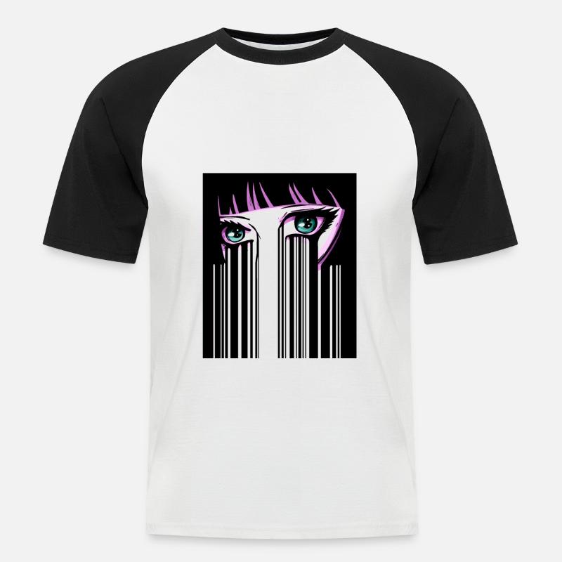 Anime Augen Japan Strichcode - Männer Baseball-T-Shirt - Weiß/Schwarz