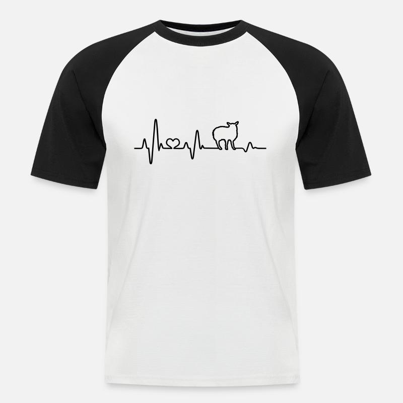 Schaf Schafbock Schäfer Geschenkidee Herzschlag - Männer Baseball-T-Shirt - Weiß/Schwarz