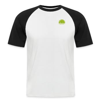 Aquiflor, un jardin à vivre. - T-shirt baseball manches courtes Homme - blanc/noir - Devant - Nik (191cm)