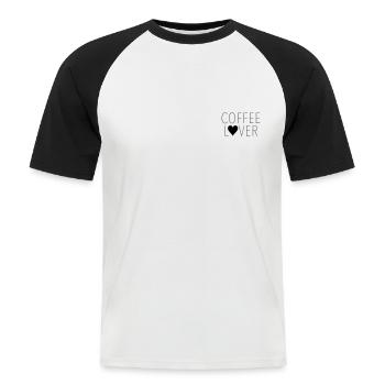 Coffee Lover | First Coffee - Männer Baseball-T-Shirt - Weiß/Schwarz - Vorne - Nik (191cm)