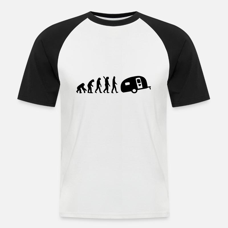 Camping Evolution - Männer Baseball-T-Shirt - Weiß/Schwarz
