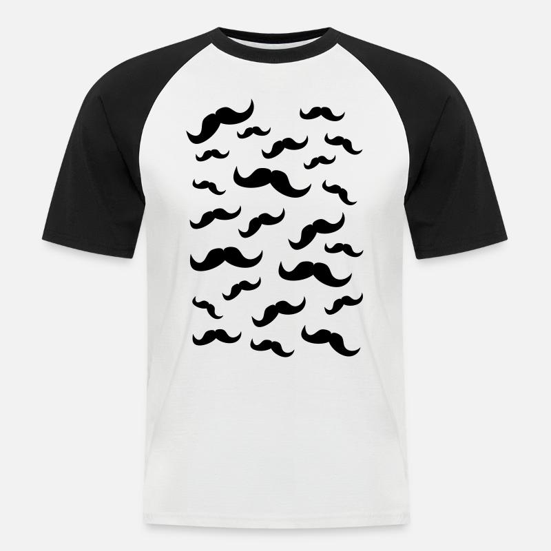 Schnurrbärte - Männer Baseball-T-Shirt - Weiß/Schwarz