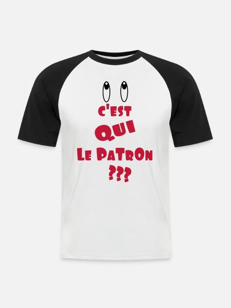 LE PATRON - T-shirt baseball manches courtes Homme - blanc/noir