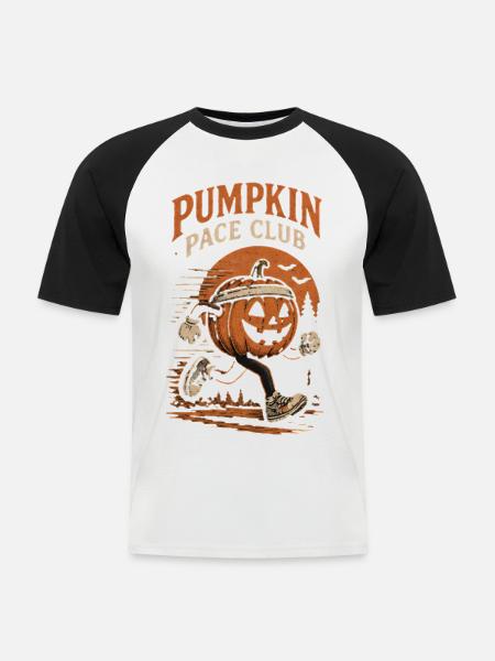 Pumpkin Pace Club – Halloween Running - Männer Baseball-T-Shirt - Weiß/Schwarz