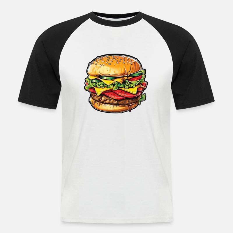 Cheeseburger Euphorie - Männer Baseball-T-Shirt - Weiß/Schwarz