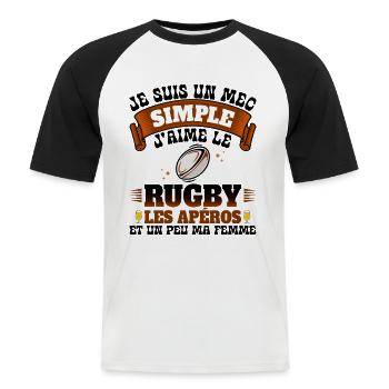 Rugbyman Humour Homme Rugby Et Apéro - T-shirt baseball manches courtes Homme - blanc/noir - Devant - Nik (191cm)