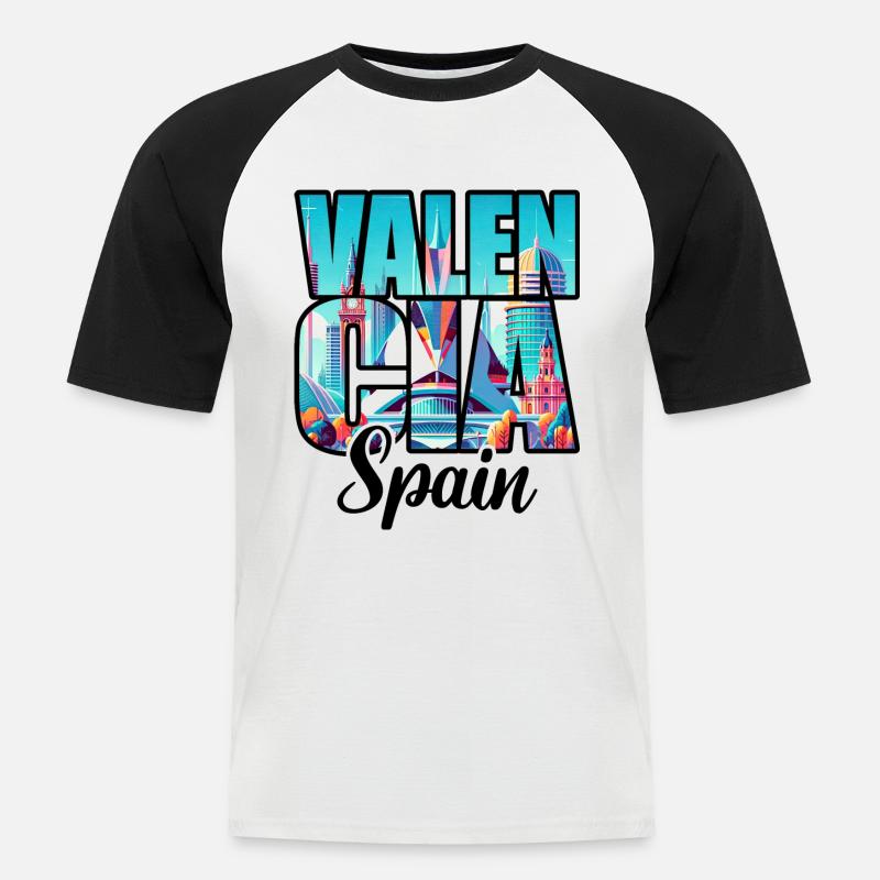 Viaggi Spagna Città Valencia - Maglia da baseball a manica corta da uomo - bianco/nero