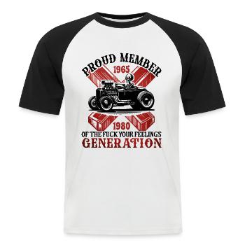 Skelett Auto Humor Generation X - Männer Baseball-T-Shirt - Weiß/Schwarz - Vorne - Nik (191cm)
