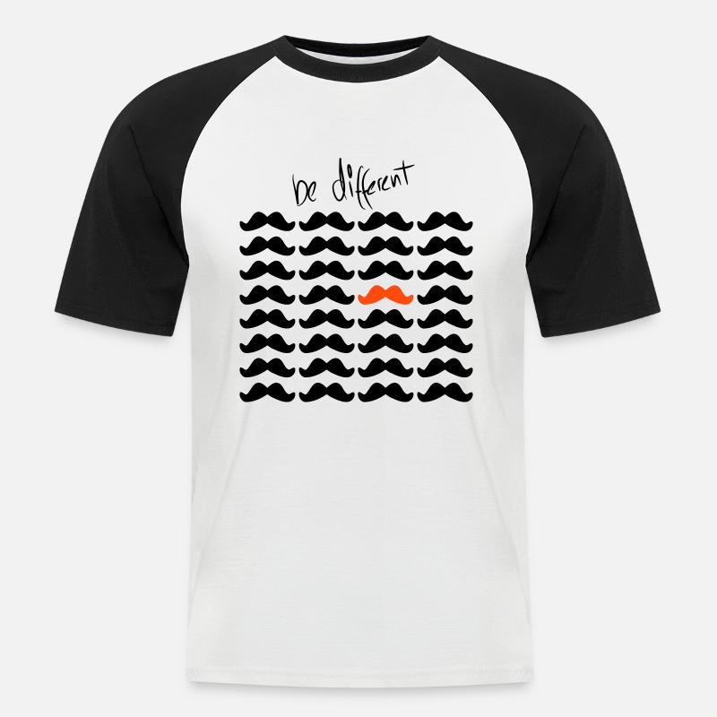 Mustache Moustache "be different" 2c - Männer Baseball-T-Shirt - Weiß/Schwarz
