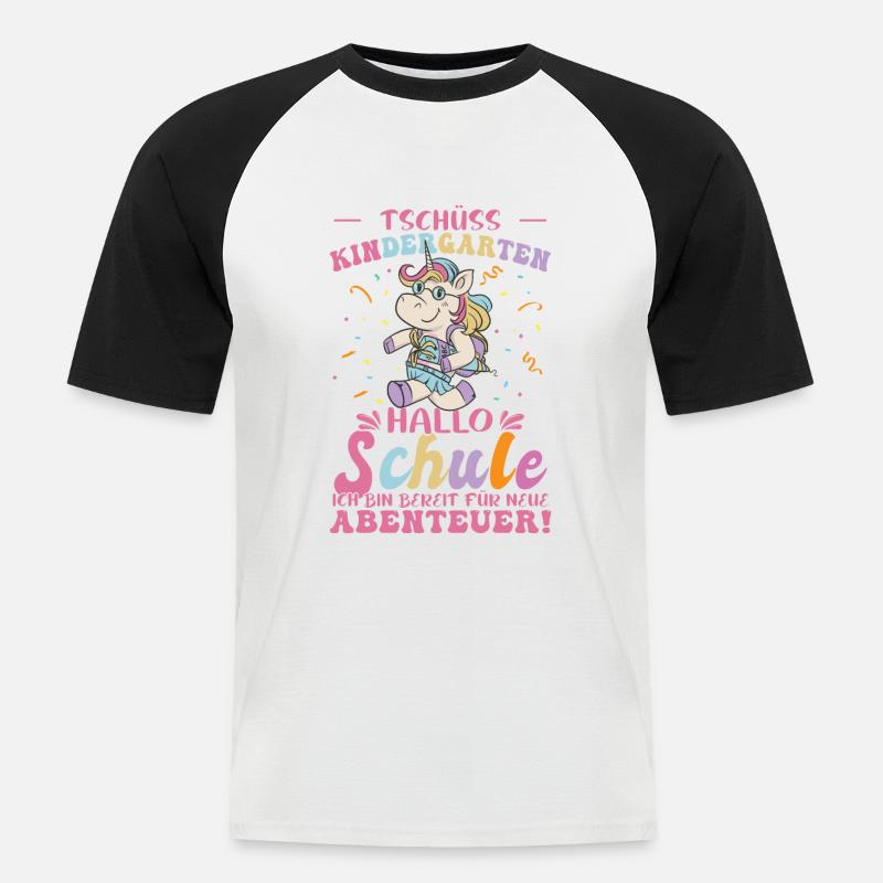 Tschüss Kindergarten Einhorn - Männer Baseball-T-Shirt - Weiß/Schwarz