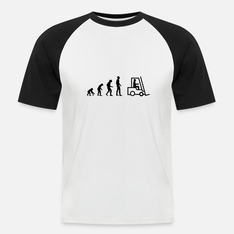 Evolution Staplerfahrer - Männer Baseball-T-Shirt - Weiß/Schwarz