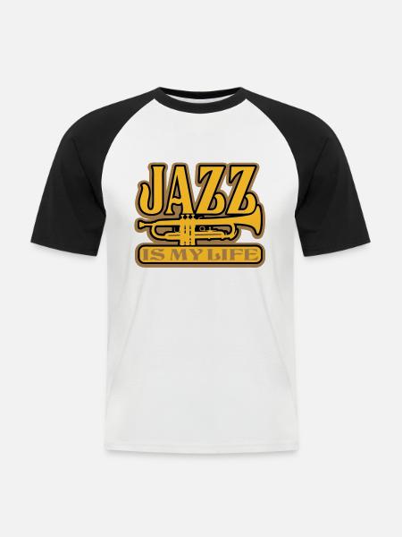 jazz is my life - T-shirt baseball manches courtes Homme - blanc/noir