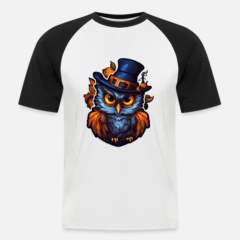 Halloween Eule - Männer Baseball-T-Shirt - Weiß/Schwarz
