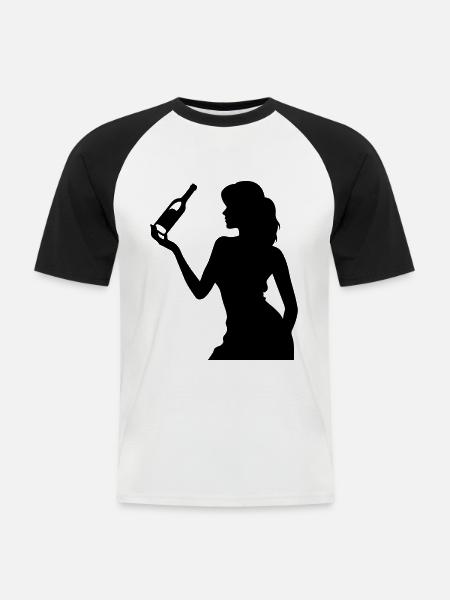 Party Frau Drunk Feiern Flasche - Männer Baseball-T-Shirt - Weiß/Schwarz