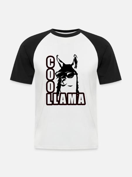 Cooles Lama mit Sonnenbrille - Männer Baseball-T-Shirt - Weiß/Schwarz