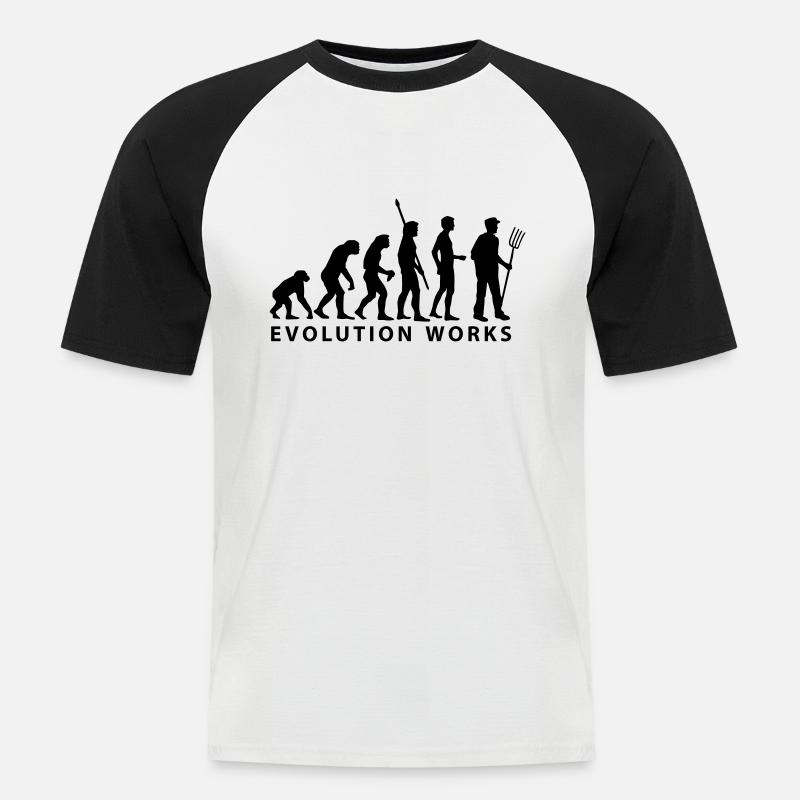 evolution_bauer - Männer Baseball-T-Shirt - Weiß/Schwarz