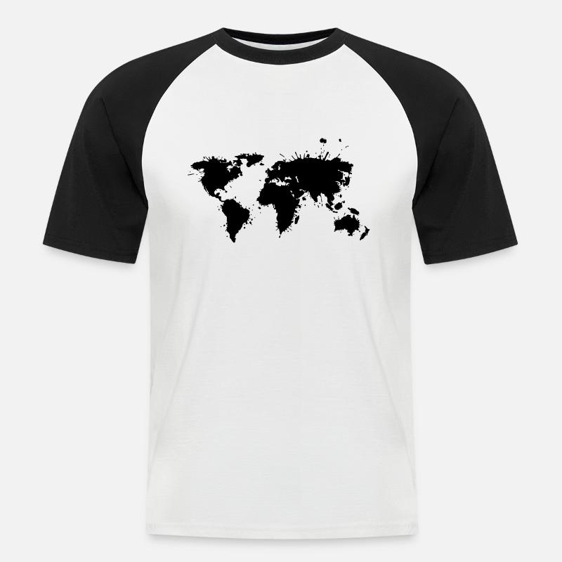 Weltkarte Splash - Männer Baseball-T-Shirt - Weiß/Schwarz
