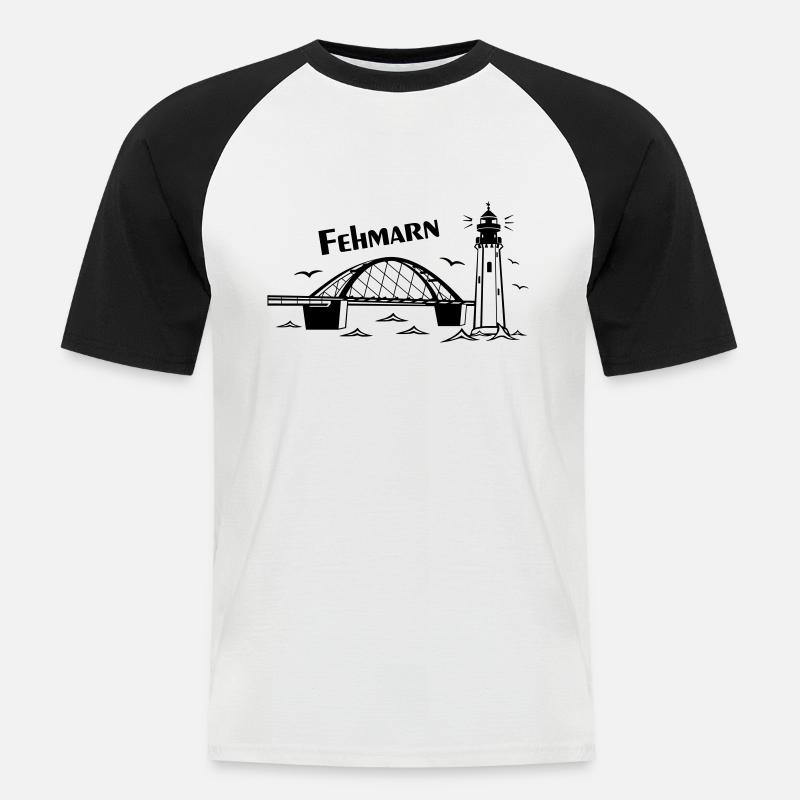 Fehmarn - Männer Baseball-T-Shirt - Weiß/Schwarz
