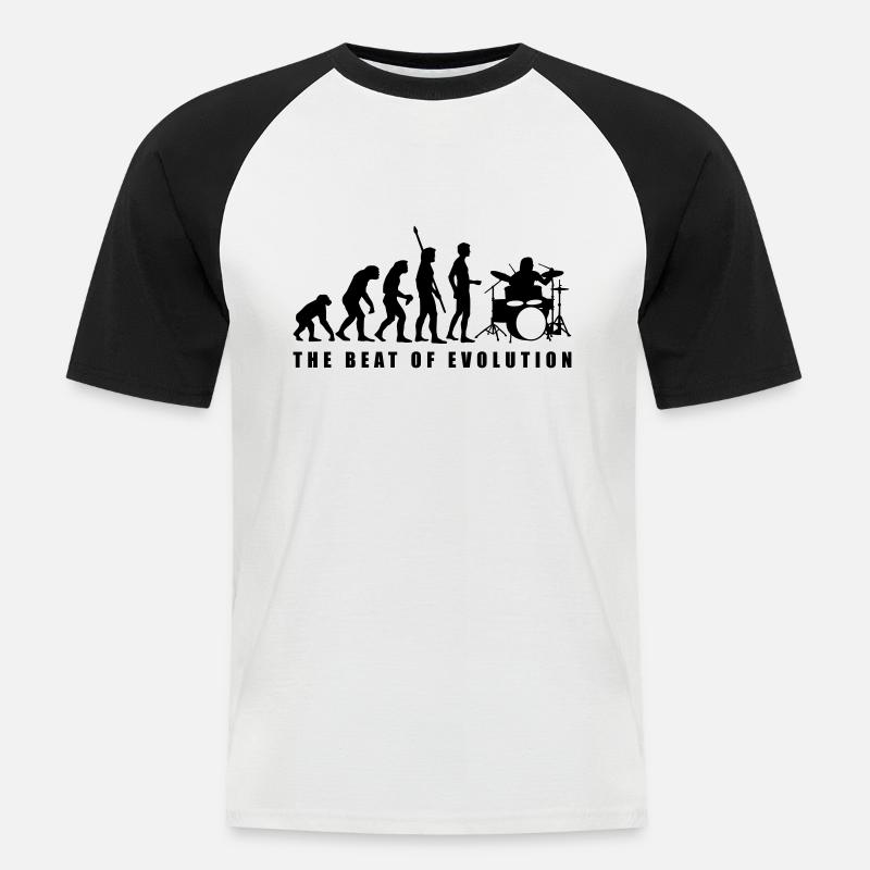 evolution_drummer_c_1c - Männer Baseball-T-Shirt - Weiß/Schwarz