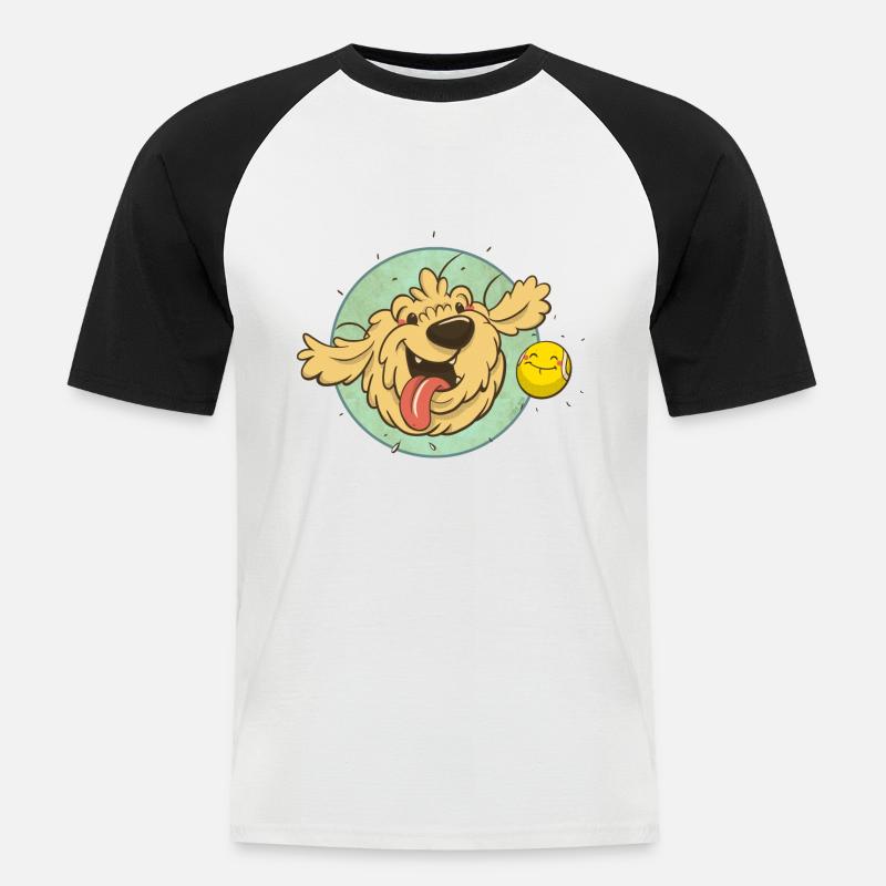 cockapoo Thor mit Tennisball - Männer Baseball-T-Shirt - Weiß/Schwarz