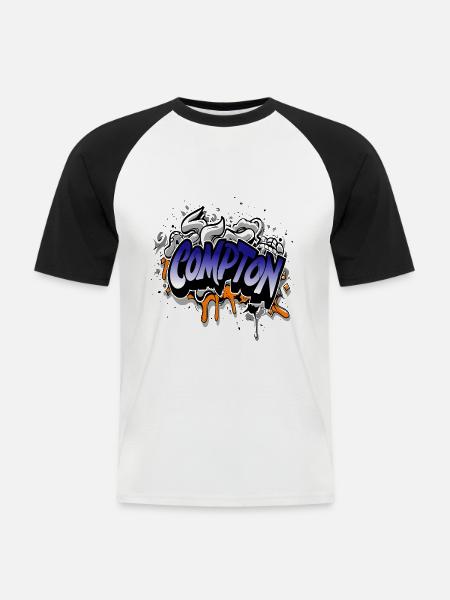 Compton Straight Hiphop Graffiti - Men's Baseball T-Shirt - white/black