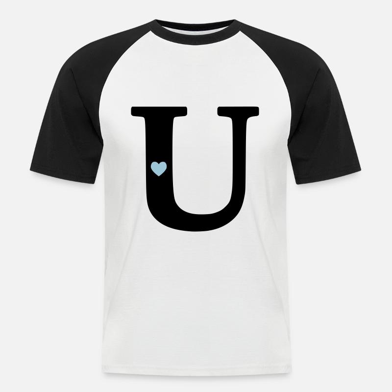 Buchstabe U Anfangsbuchstabe - Männer Baseball-T-Shirt - Weiß/Schwarz