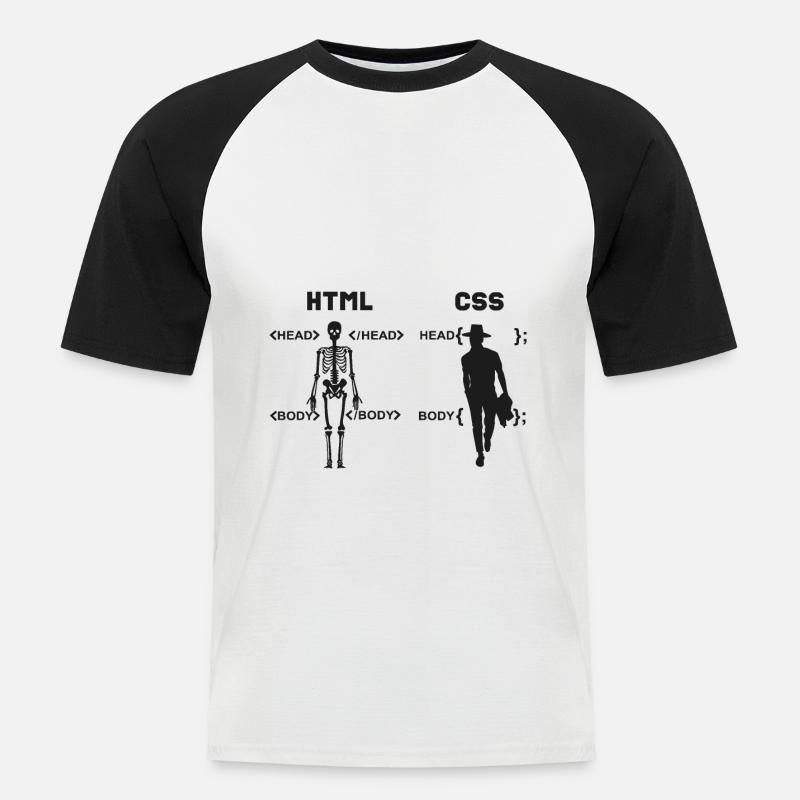 HTML vs CSS Programmiersprache - Männer Baseball-T-Shirt - Weiß/Schwarz