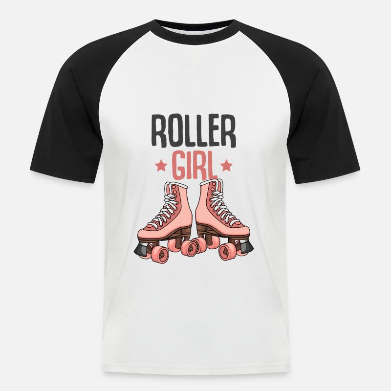 Rollschuh Mädchen - Männer Baseball-T-Shirt - Weiß/Schwarz