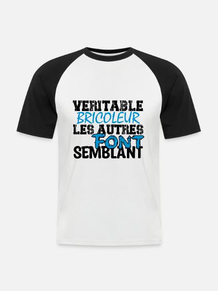 Bricolage | Véritable bricoleur ... - T-shirt baseball manches courtes Homme - blanc/noir