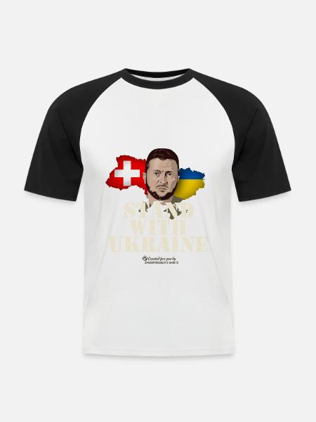 Schweizer Solidarität mit Ukraine - Männer Baseball-T-Shirt - Weiß/Schwarz