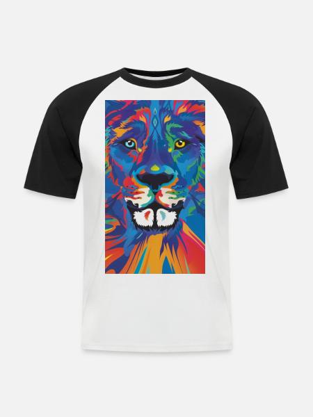 Lion Löwe Leeuw Leon - Männer Baseball-T-Shirt - Weiß/Schwarz