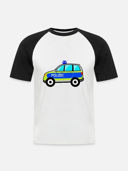 Polizeiauto, Polizei, deutsche Polizei, Blaulicht - Männer Baseball-T-Shirt - Weiß/Schwarz