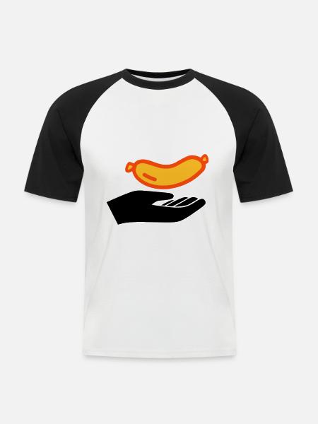 Handout sausages - Men's Baseball T-Shirt - white/black