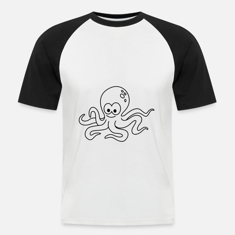 Krake Comic Tier - Männer Baseball-T-Shirt - Weiß/Schwarz
