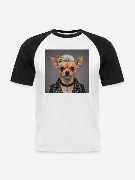 Rocker Chihuahua in Lederjacke - Männer Baseball-T-Shirt - Weiß/Schwarz