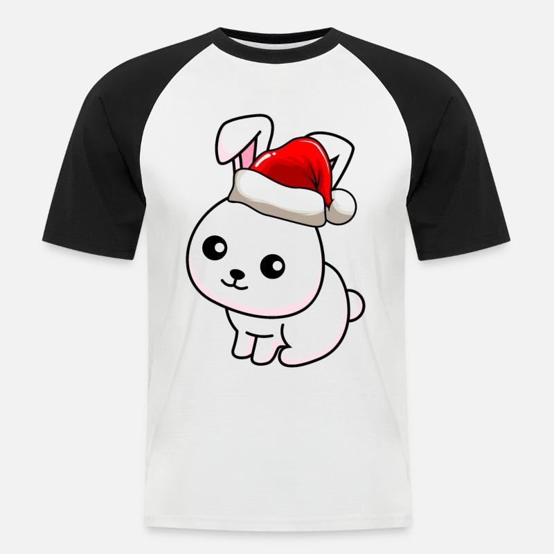 Hase Comic Weihnachten - Männer Baseball-T-Shirt - Weiß/Schwarz