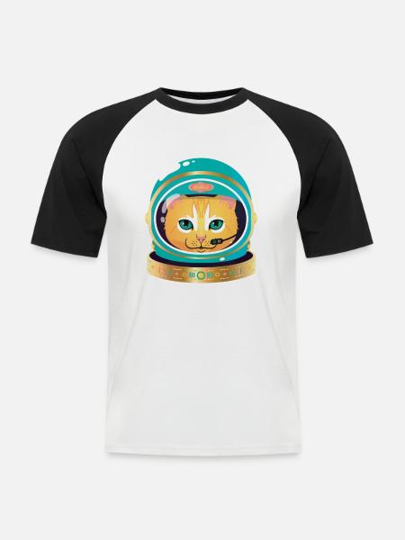 Cosmonaut Cat - Männer Baseball-T-Shirt - Weiß/Schwarz