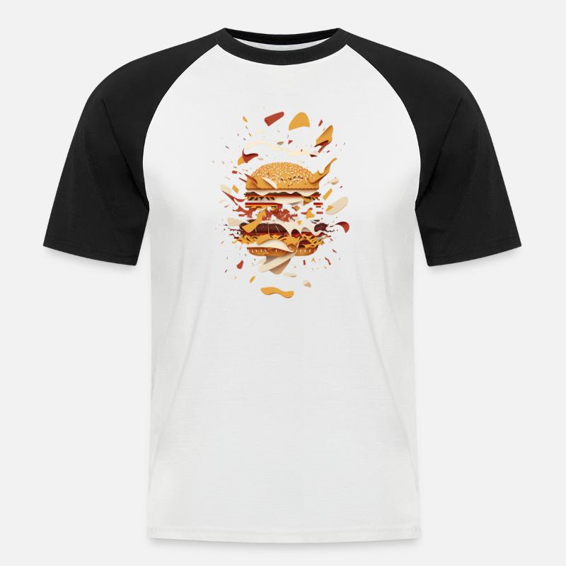 Burger Exploded | Dekonstruierter Burger - Männer Baseball-T-Shirt - Weiß/Schwarz