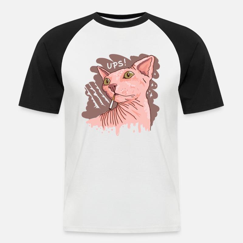 Sphynx Katze mit Zigarette - Männer Baseball-T-Shirt - Weiß/Schwarz