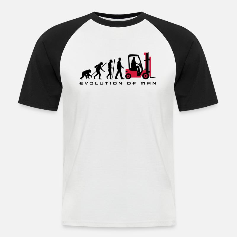 evolution_gabelstapler_122013_a_2c - Männer Baseball-T-Shirt - Weiß/Schwarz
