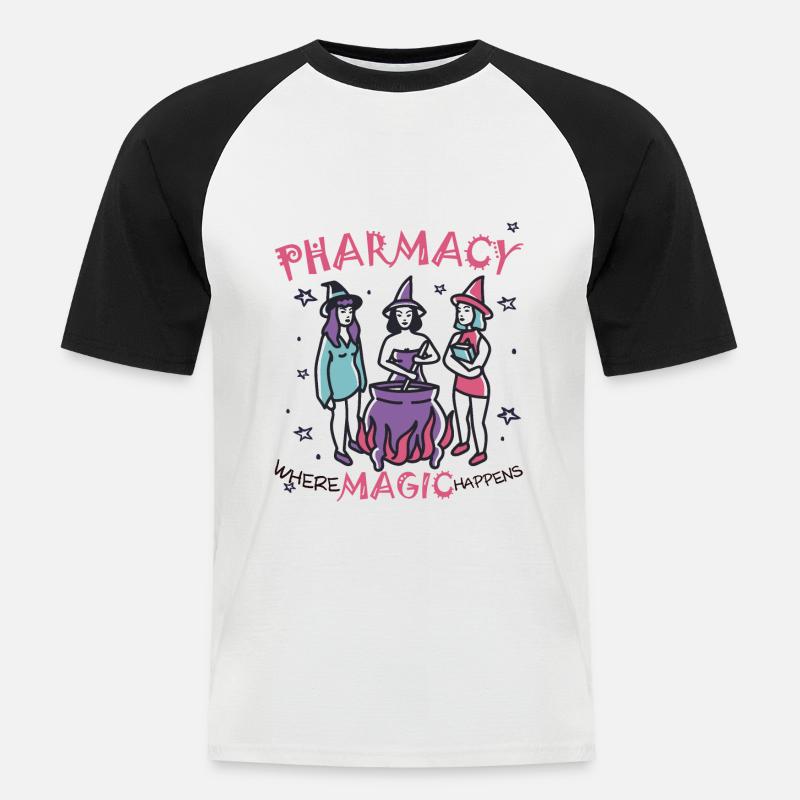 Apotheke | Where magic happens - Männer Baseball-T-Shirt - Weiß/Schwarz