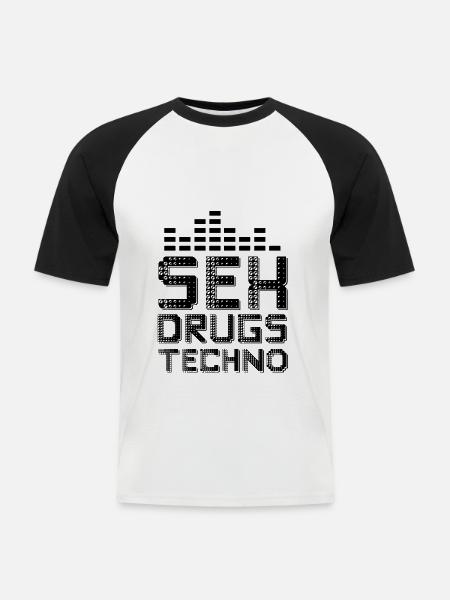 sex drogen Techno - Männer Baseball-T-Shirt - Weiß/Schwarz