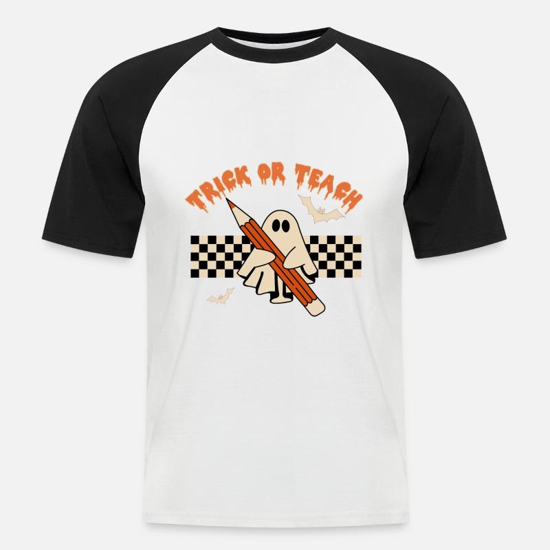 Trick or Teach - Männer Baseball-T-Shirt - Weiß/Schwarz