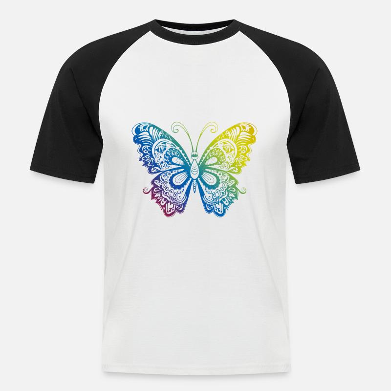 Schmetterling Mandala Boho - Männer Baseball-T-Shirt - Weiß/Schwarz