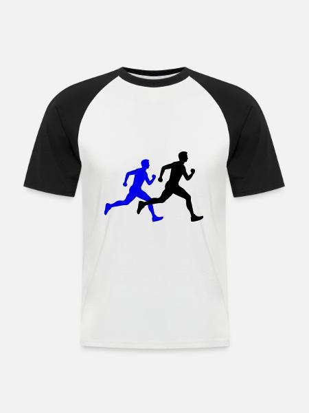 Running Marathon Man Silhouette - Men's Baseball T-Shirt - white/black