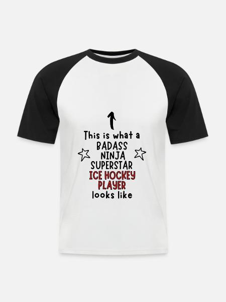 Badass, Ninja, Superstar, Eishockeyspieler - Männer Baseball-T-Shirt - Weiß/Schwarz