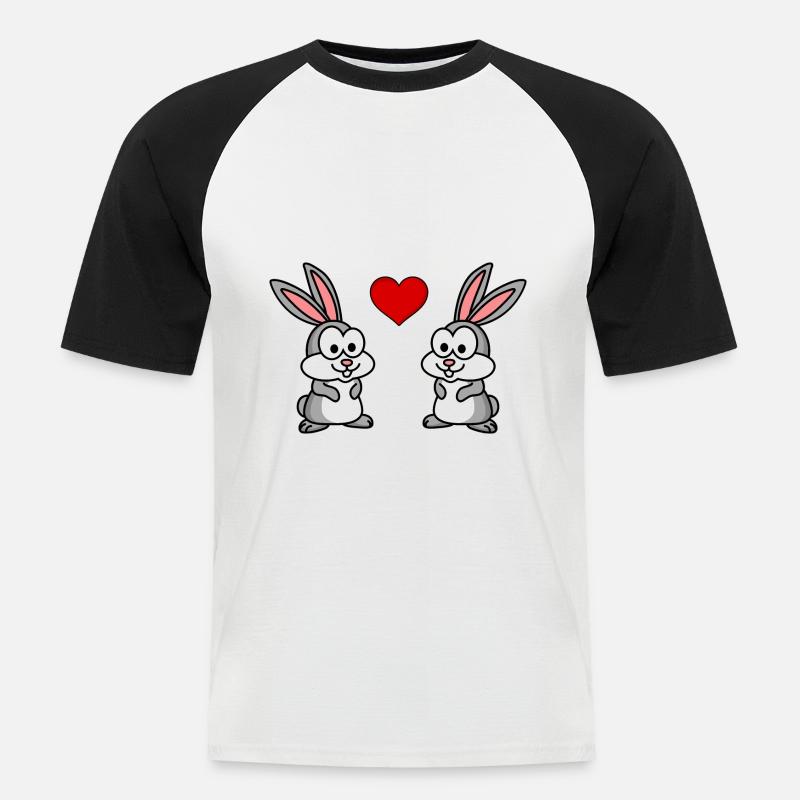 Hase Comic Paar Liebe - Männer Baseball-T-Shirt - Weiß/Schwarz