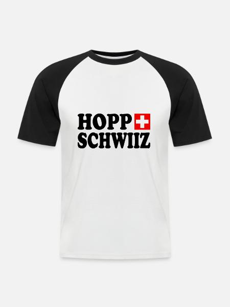 Hopp schwiiz - Männer Baseball-T-Shirt - Weiß/Schwarz