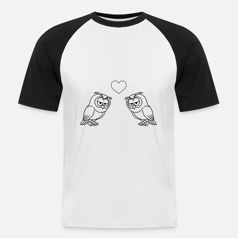 Eule Comic Paar Liebe - Männer Baseball-T-Shirt - Weiß/Schwarz