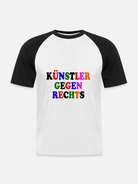 Künstler gegen rechts - Männer Baseball-T-Shirt - Weiß/Schwarz